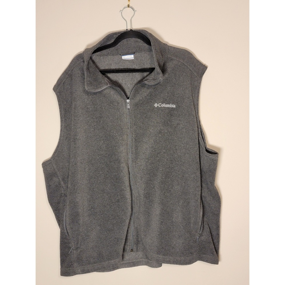 Columbia Men's Fleece Vest 4XL Tall Grey‎ Full Zip Mock Neck Outdoor Casual EUC